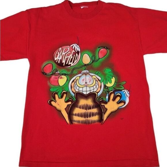 Vintage 80's Garfield Christmas Single Stitch Short Sleeve Graphic Tshirt Size L - Picture 5 of 5